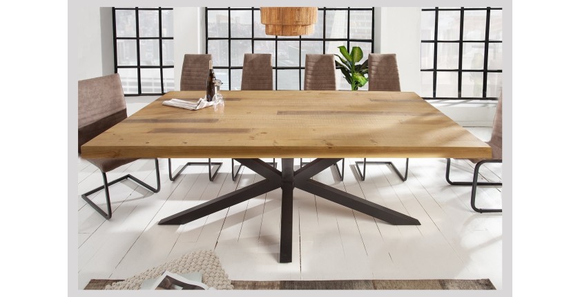 Table SOLARA en pin recyclé 200cm vu de face