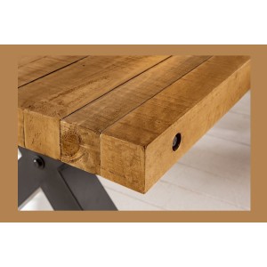 Table CHRIS – Bois de pin recyclé verni et métal noir – 200 cm – Plateau épais 80 mm – Style industriel