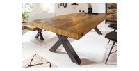Table CHRIS – Bois de pin recyclé verni et métal noir – 200 cm – Plateau épais 80 mm – Style industriel