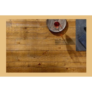 Table CHRIS – Bois de pin recyclé verni et métal noir – 200 cm – Plateau épais 80 mm – Style industriel