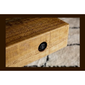 Table CHRIS – Bois de pin recyclé verni et métal noir – 200 cm – Plateau épais 80 mm – Style industriel