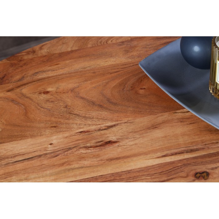 Table de salle à manger TALOA – Bois massif d’acacia et métal noir – 120 cm – Plateau épais 45 mm – Style industriel