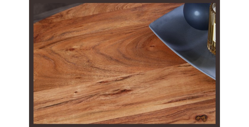 Table de salle à manger TALOA – Bois massif d’acacia et métal noir – 120 cm – Plateau épais 45 mm – Style industriel