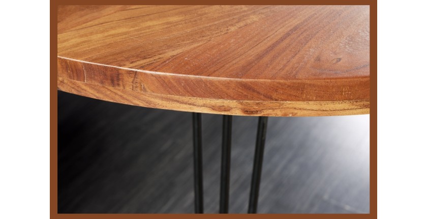 Table de salle à manger TALOA – Bois massif d’acacia et métal noir – 120 cm – Plateau épais 45 mm – Style industriel