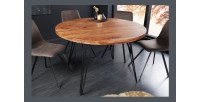 Table de salle à manger TALOA – Bois massif d’acacia et métal noir – 120 cm – Plateau épais 45 mm – Style industriel