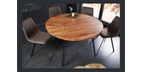 Table de salle à manger TALOA – Bois massif d’acacia et métal noir – 120 cm – Plateau épais 45 mm – Style industriel