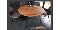 Table de salle à manger TALOA – Bois massif d’acacia et métal noir – 120 cm – Plateau épais 45 mm – Style industriel