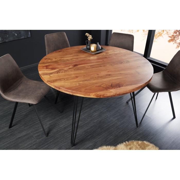 Table ronde SILVA en bois d'acacia 120cm vu de côté
