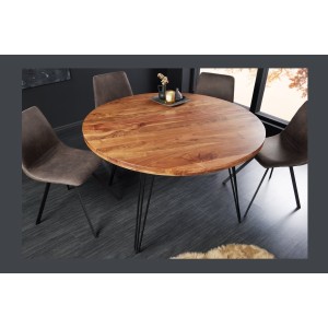 Table de salle à manger TALOA – Bois massif d’acacia et métal noir – 120 cm – Plateau épais 45 mm – Style industriel