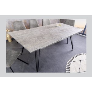 Table TALOA – Bois massif gris et métal noir – 140 cm – Style contemporain