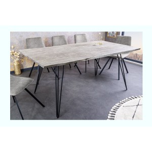 Table TALOA – Bois massif gris et métal noir – 140 cm – Style contemporain