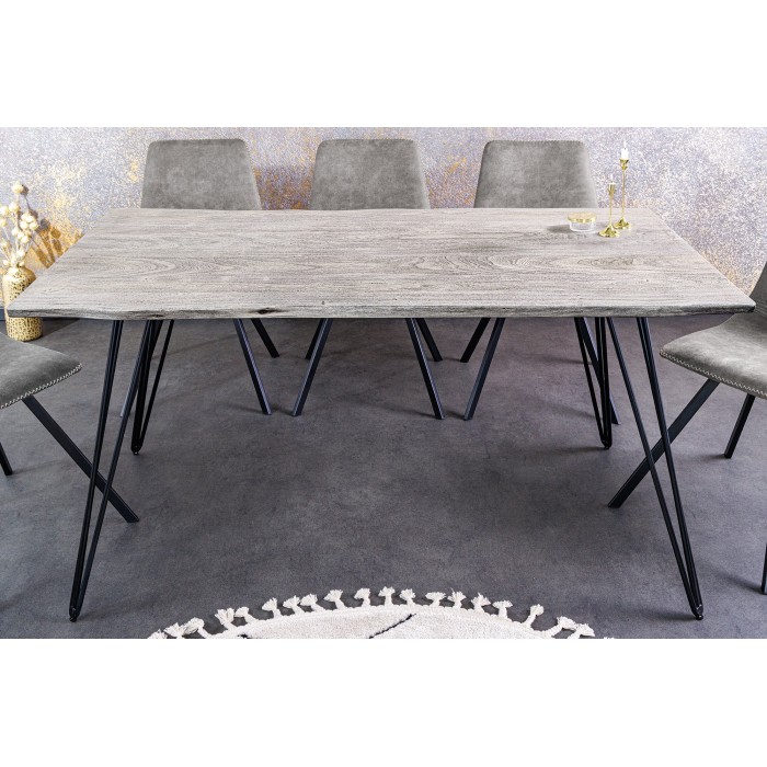 Table TALOA – Bois massif gris et métal noir – 140 cm – Style contemporain