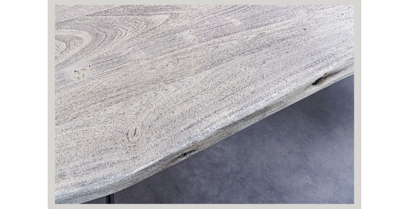 Table TALOA – Bois massif gris et métal noir – 140 cm – Style contemporain
