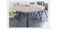 Table de salle à manger TALOA – Bois de manguier gris et métal noir – 120 cm – Forme ronde – Style contemporain