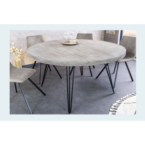 Table de salle à manger TALOA – Bois de manguier gris et métal noir – 120 cm – Forme ronde – Style contemporain