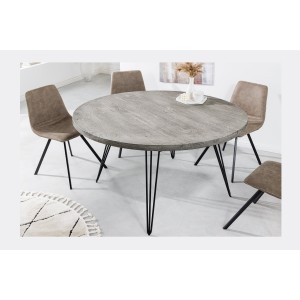 Table de salle à manger TALOA – Bois de manguier gris et métal noir – 120 cm – Forme ronde – Style contemporain