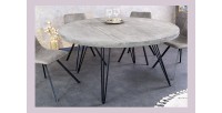 Table de salle à manger TALOA – Bois de manguier gris et métal noir – 120 cm – Forme ronde – Style contemporain