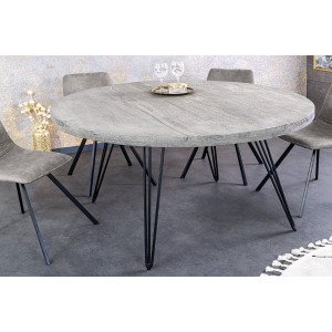 Table de salle à manger TALOA – Bois de manguier gris et métal noir – 120 cm – Forme ronde – Style contemporain