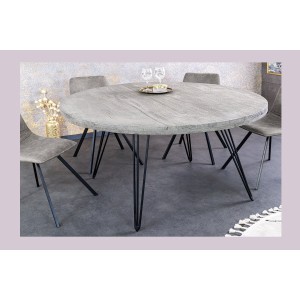 Table de salle à manger TALOA – Bois de manguier gris et métal noir – 120 cm – Forme ronde – Style contemporain