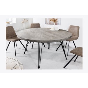 Table de salle à manger TALOA – Bois de manguier gris et métal noir – 120 cm – Forme ronde – Style contemporain
