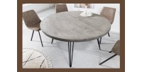 Table de salle à manger TALOA – Bois de manguier gris et métal noir – 120 cm – Forme ronde – Style contemporain