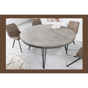 Table de salle à manger TALOA – Bois de manguier gris et métal noir – 120 cm – Forme ronde – Style contemporain