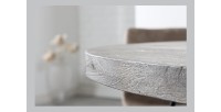 Table TALOA – Bois de manguier gris et métal noir – 80 cm – Forme ronde – Style contemporain