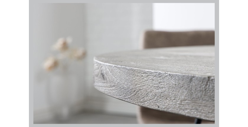 Table TALOA – Bois de manguier gris et métal noir – 80 cm – Forme ronde – Style contemporain