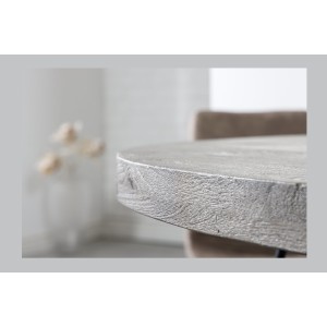 Table TALOA – Bois de manguier gris et métal noir – 80 cm – Forme ronde – Style contemporain