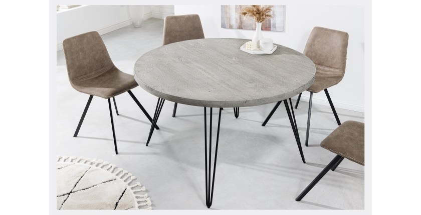 Table TALOA – Bois de manguier gris et métal noir – 80 cm – Forme ronde – Style contemporain