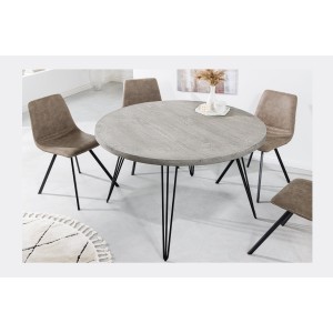 Table TALOA – Bois de manguier gris et métal noir – 80 cm – Forme ronde – Style contemporain