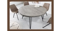 Table TALOA – Bois de manguier gris et métal noir – 80 cm – Forme ronde – Style contemporain