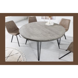 Table TALOA – Bois de manguier gris et métal noir – 80 cm – Forme ronde – Style contemporain
