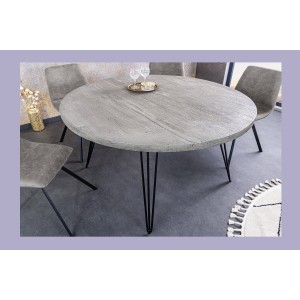 Table TALOA – Bois de manguier gris et métal noir – 80 cm – Forme ronde – Style contemporain