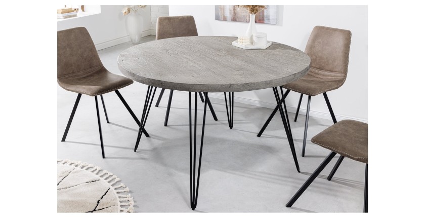 Table TALOA – Bois de manguier gris et métal noir – 80 cm – Forme ronde – Style contemporain