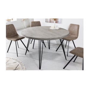 Table TALOA – Bois de manguier gris et métal noir – 80 cm – Forme ronde – Style contemporain
