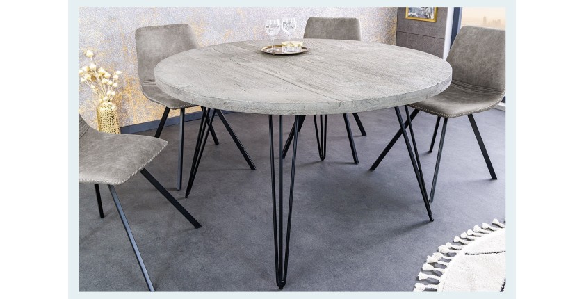 Table TALOA – Bois de manguier gris et métal noir – 80 cm – Forme ronde – Style contemporain