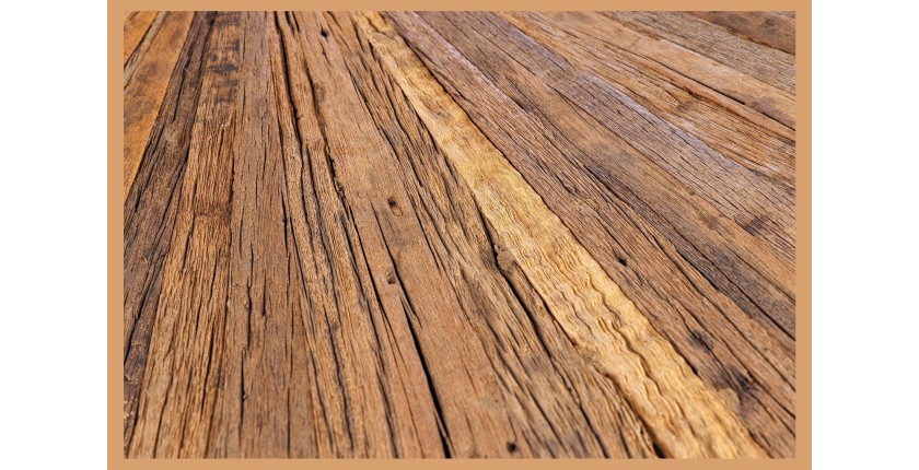 Table RAFTA – Bois de teck et verre trempé – Pied chromé – 140 cm – Ronde – Style contemporain