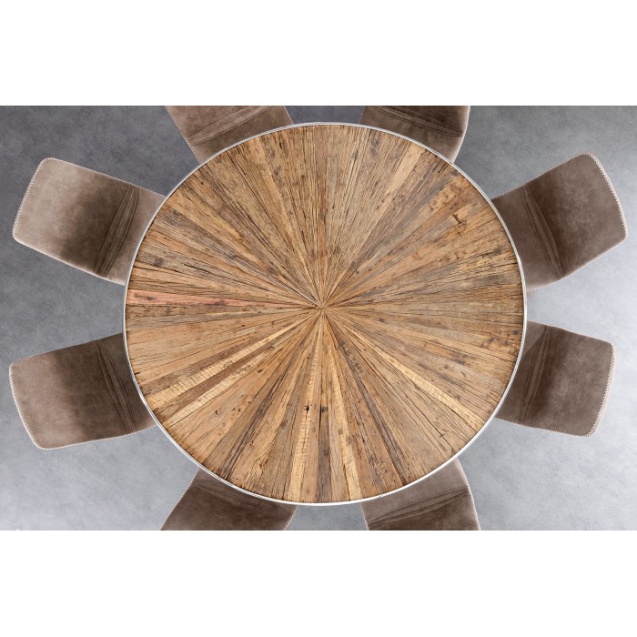 Table RAFTA – Bois de teck et verre trempé – Pied chromé – 140 cm – Ronde – Style contemporain