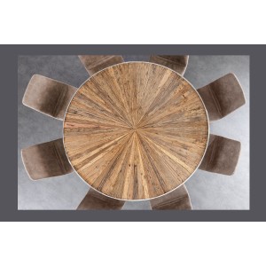 Table RAFTA – Bois de teck et verre trempé – Pied chromé – 140 cm – Ronde – Style contemporain