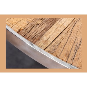 Table RAFTA – Bois de teck et verre trempé – Pied chromé – 140 cm – Ronde – Style contemporain