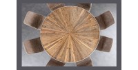 Table de salle à manger RAFTA – Bois de teck et verre trempé – Pied chromé – 120 cm – Ronde – Style contemporain