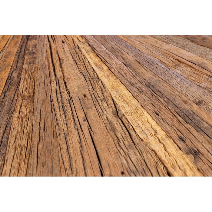 Table de salle à manger RAFTA – Bois de teck et verre trempé – Pied chromé – 120 cm – Ronde – Style contemporain