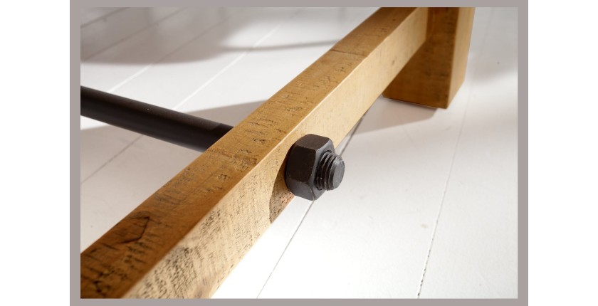 Table de salle à manger RANCHO – Bois de pin recyclé verni – 240 cm – Style rustique