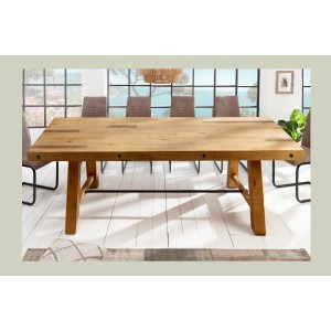 Table de salle à manger RANCHO – Bois de pin recyclé verni – 240 cm – Style rustique