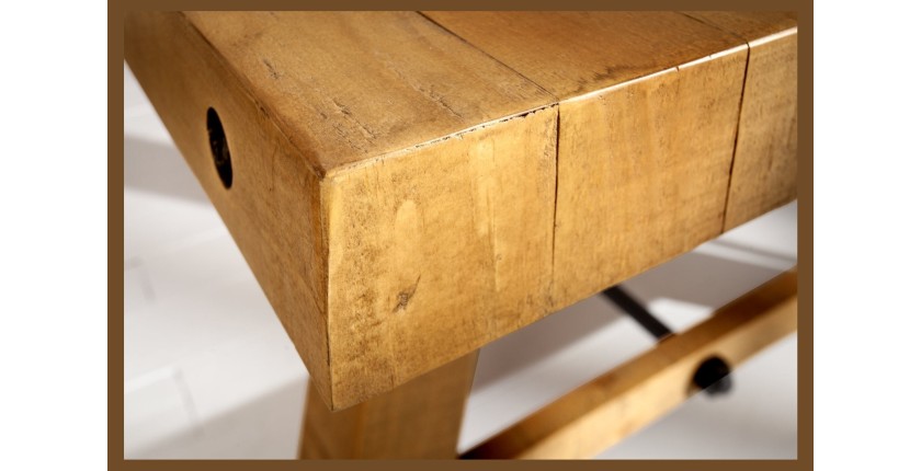 Table de salle à manger RANCHO – Bois de pin recyclé verni – 240 cm – Style rustique