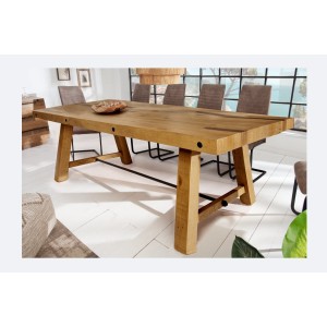 Table de salle à manger RANCHO – Bois de pin recyclé verni – 240 cm – Style rustique