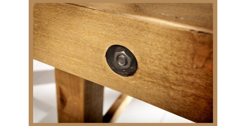 Table de salle à manger RANCHO – Bois de pin recyclé verni – 240 cm – Style rustique