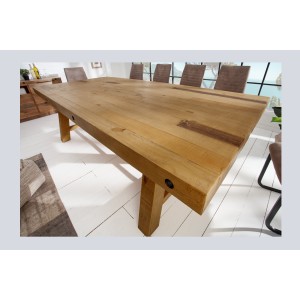 Table de salle à manger RANCHO – Bois de pin recyclé verni – 240 cm – Style rustique