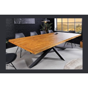 Table de salle à manger SOLARA – Bois de pin recyclé verni et métal noir – 240 cm – Style industriel